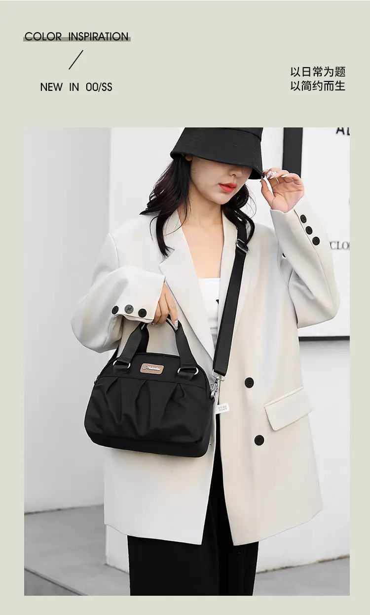 Women's Grey Nylon Shoulder Bag with Crossbody Strap — feature 6