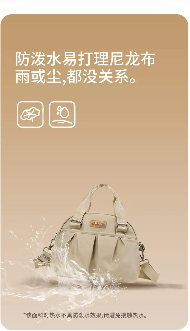 Women's Grey Nylon Shoulder Bag with Crossbody Strap — feature 7