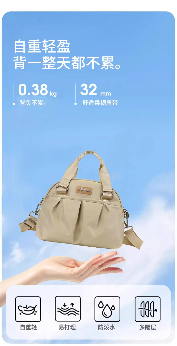 Women's Grey Nylon Shoulder Bag with Crossbody Strap — feature 8