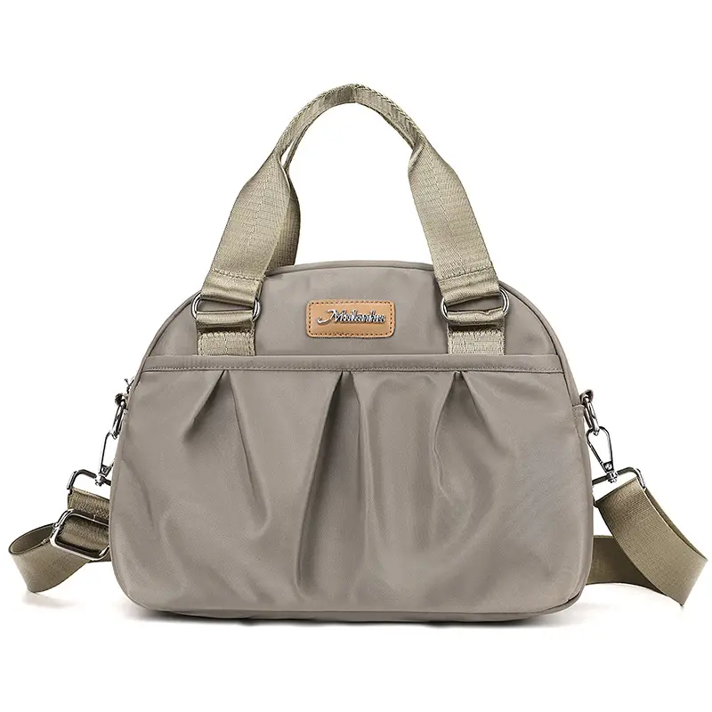 Women's Grey Nylon Shoulder Bag with Crossbody Strap - Image 8