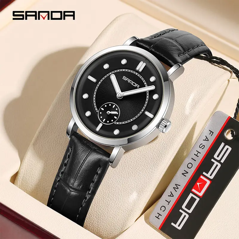 Women's Quartz Watch Black Leather Band Round Design - Image 7