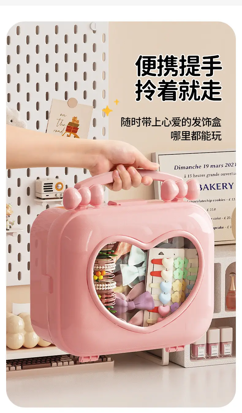 Children's Hair Accessories Headwear Rubber Band Portable Large Capacity Storage Box 2024 New Girls Goo Card Hand Account Storage Box — feature 5
