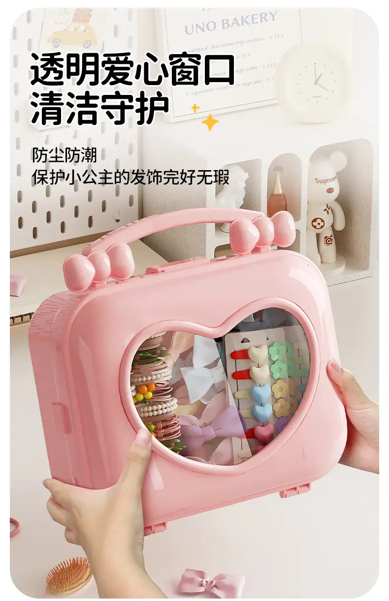 Children's Hair Accessories Headwear Rubber Band Portable Large Capacity Storage Box 2024 New Girls Goo Card Hand Account Storage Box — feature 9