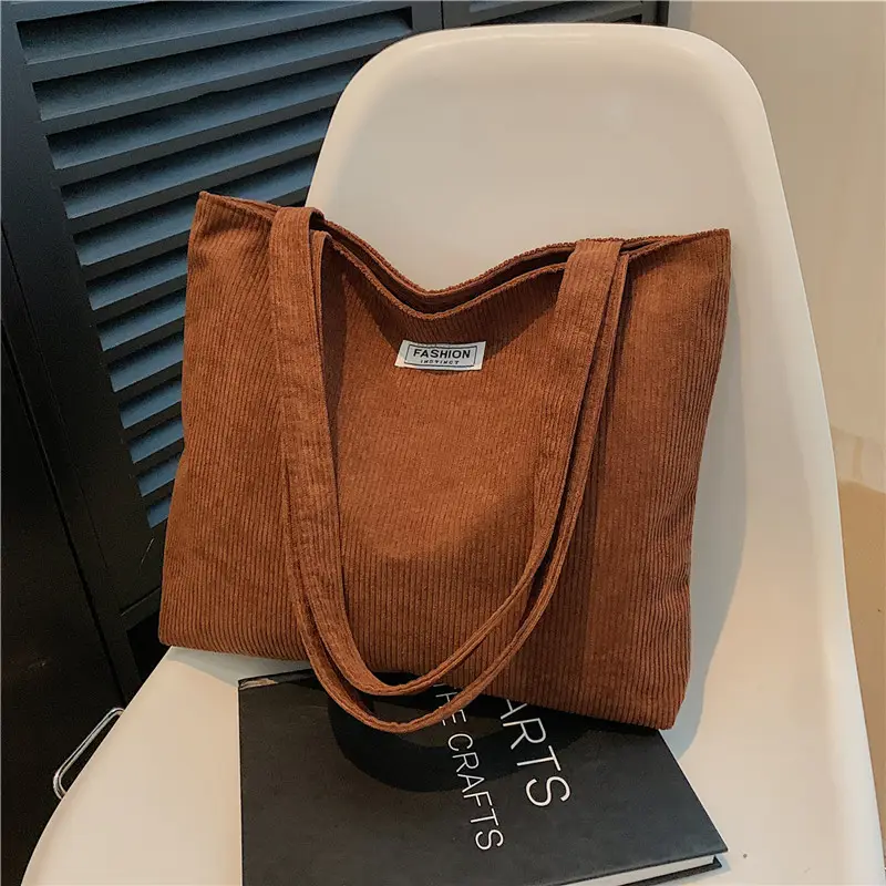 2026 New Corduroy Tote Bag Women Large Capacity Brown