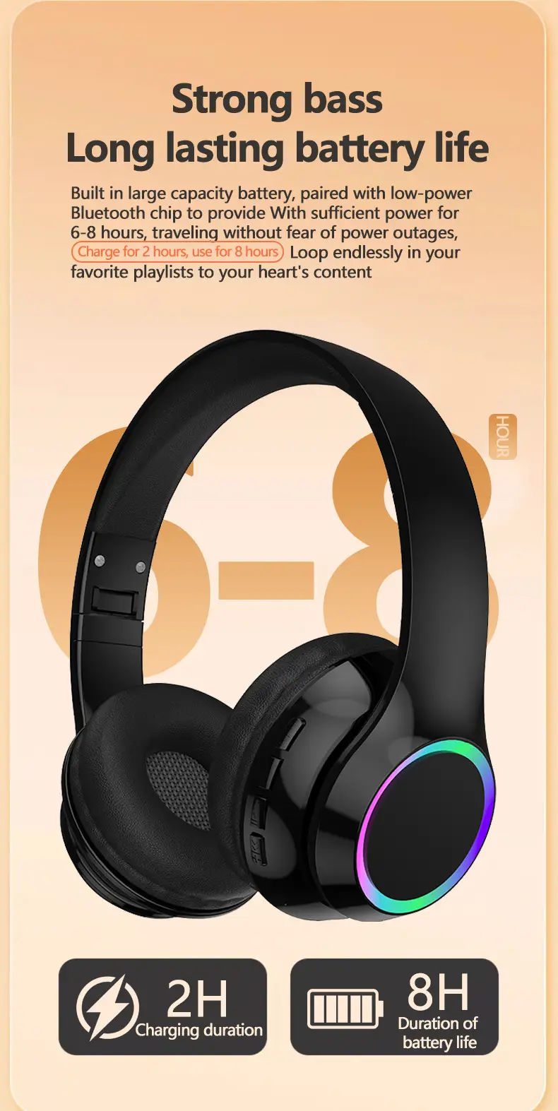 Wireless Bluetooth Headset with LED & Long Battery β feature 9