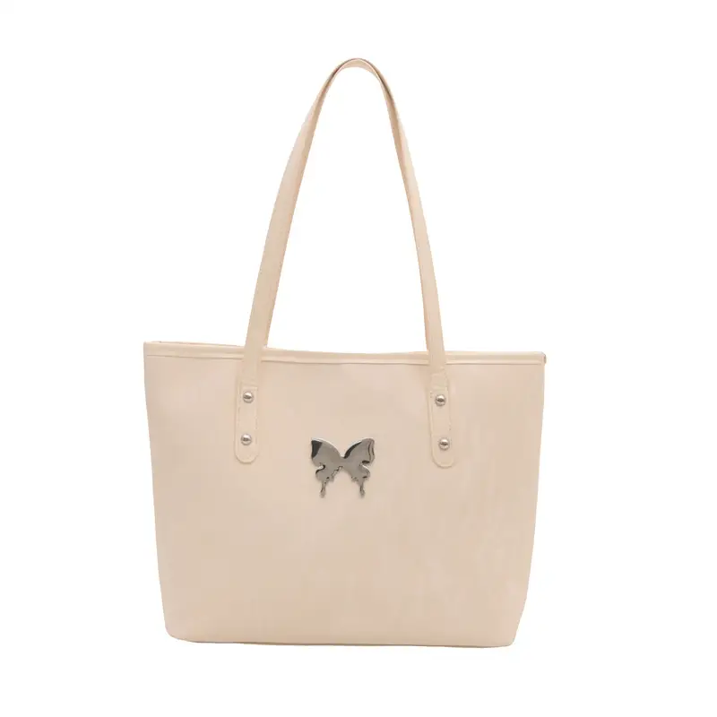 Women's Butterfly Embroidered Tote Bag Large Capacity Beige - Image 10