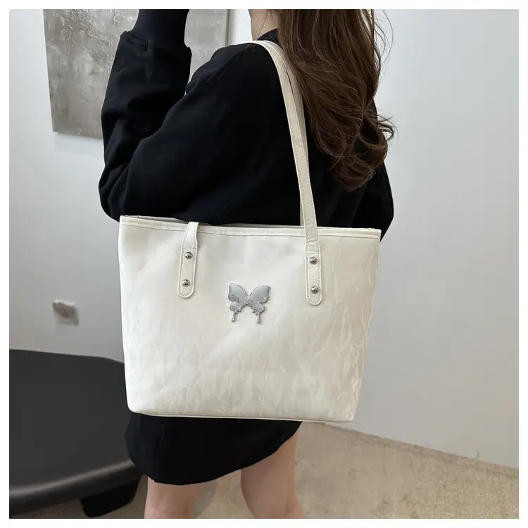 Women's Butterfly Embroidered Tote Bag Large Capacity Beige — feature 17