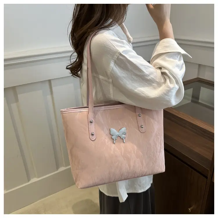 Women's Butterfly Embroidered Tote Bag Large Capacity Beige — feature 19