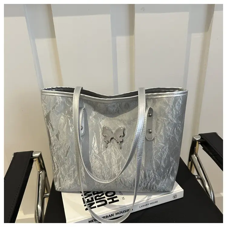 Women's Butterfly Embroidered Tote Bag Large Capacity Beige - Image 2