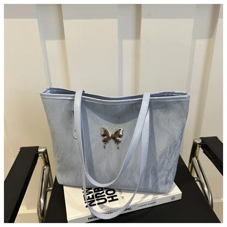 Women's Butterfly Embroidered Tote Bag Large Capacity Beige - Image 4