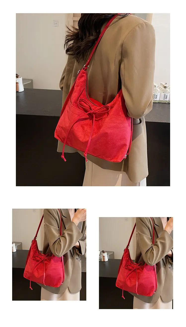 Women's Red Velvet Shoulder Bag 2024 Multi-use Vacation Bag — feature 29