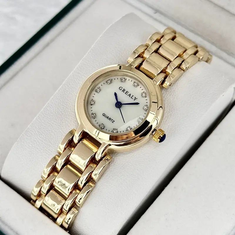 Gold Gold Plated Women's Quartz Watch with Diamond Dial - Image 2