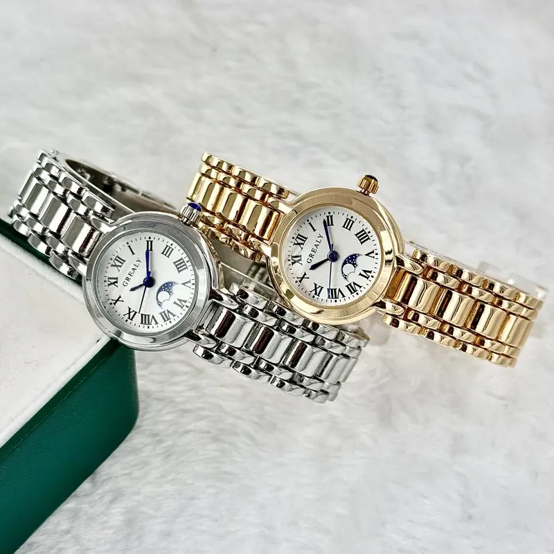 Women's Waterproof Moon Phase Quartz Watch Roman Dial Silver Strap - Image 4