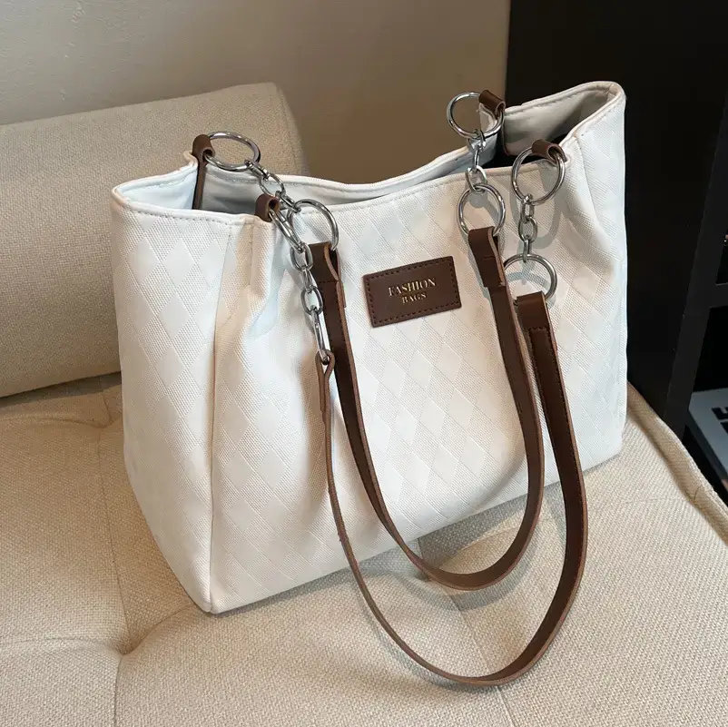 Women's Large Capacity Shoulder Tote Bag Cream 2024 - Image 7