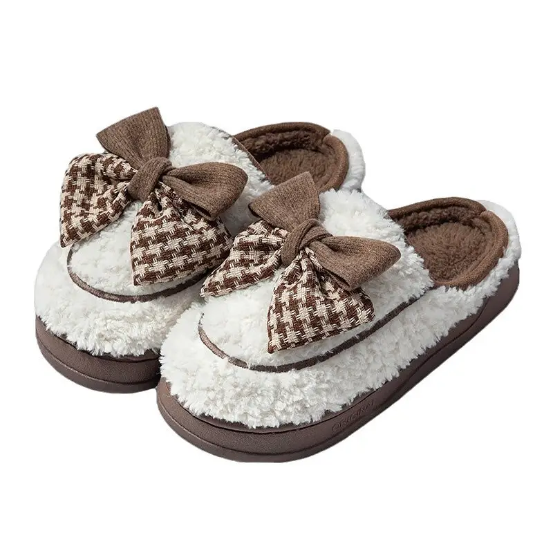 Cotton Slippers for Women Winter Indoor Home 2026 New Style Bowknot Plush Warm Couple's Furry Slippers for Women Winter - Image 7
