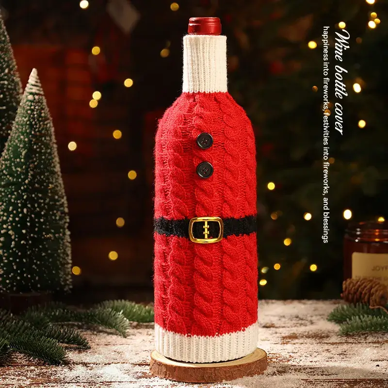 Christmas Knitted Wine Bottle Set Red White Green
