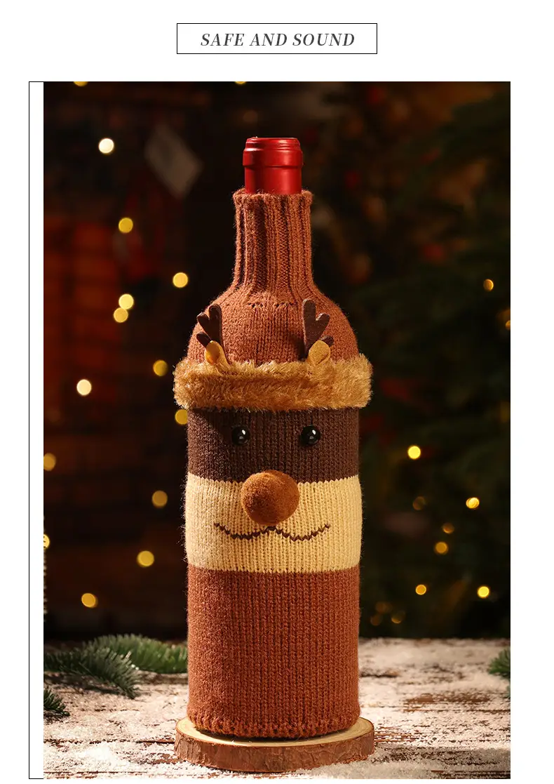 Christmas Knitted Wine Bottle Set Red White Green — feature 5