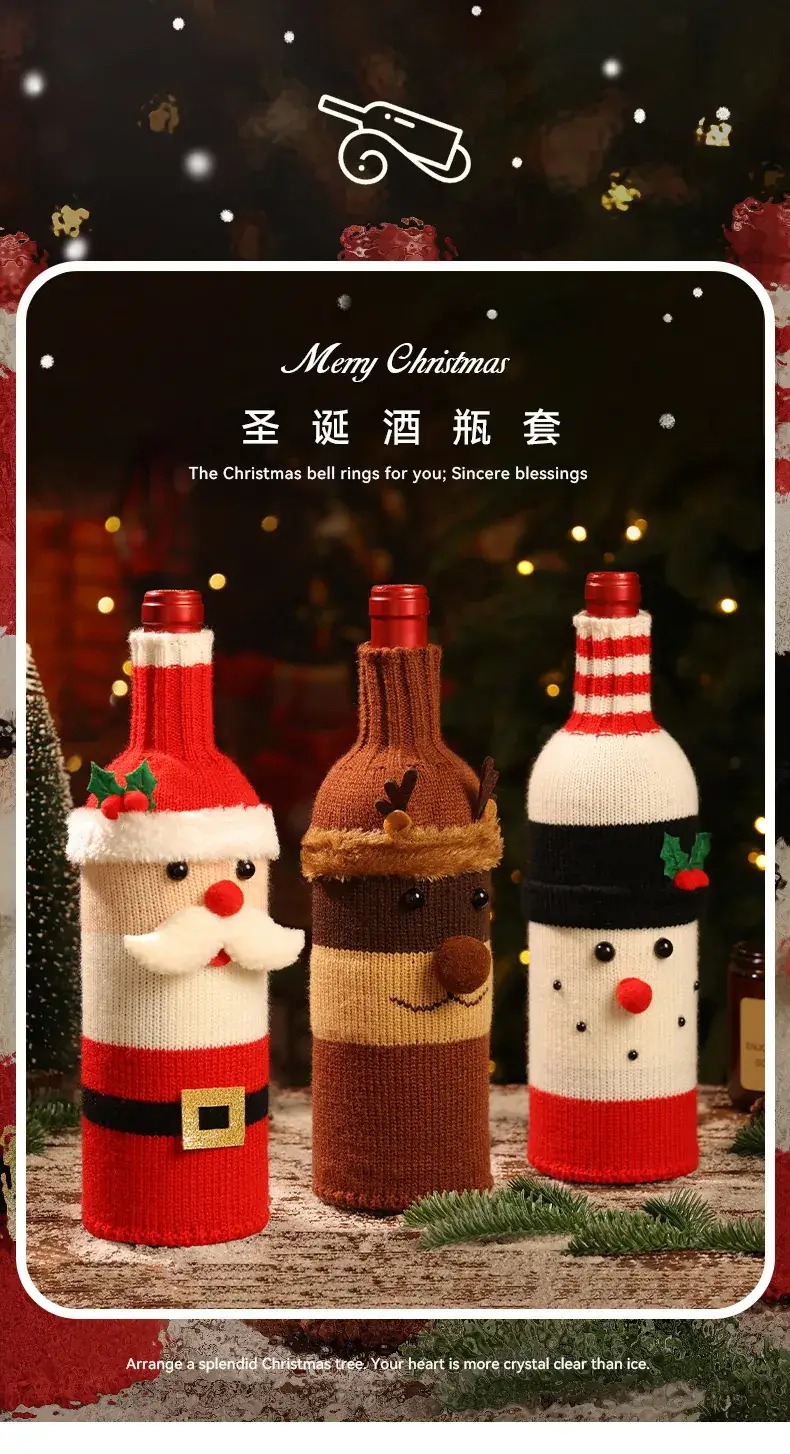 Red Knitted Christmas Wine Bottle Cover with Santa Design — feature 4