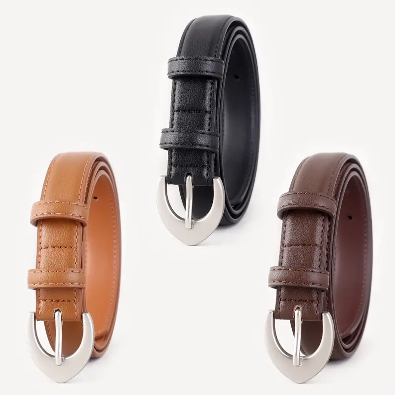 Women's Genuine Leather Belt Silver Buckle Waist Cinching 2025
