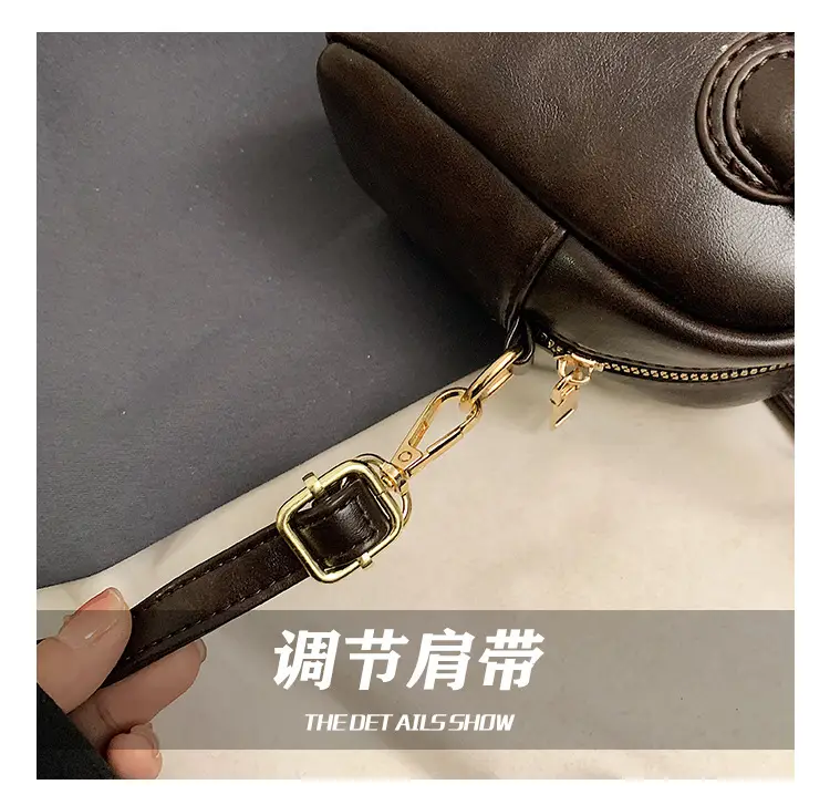 Women's Brown Leather Shoulder Bag with Teddy Bear Charm — feature 14