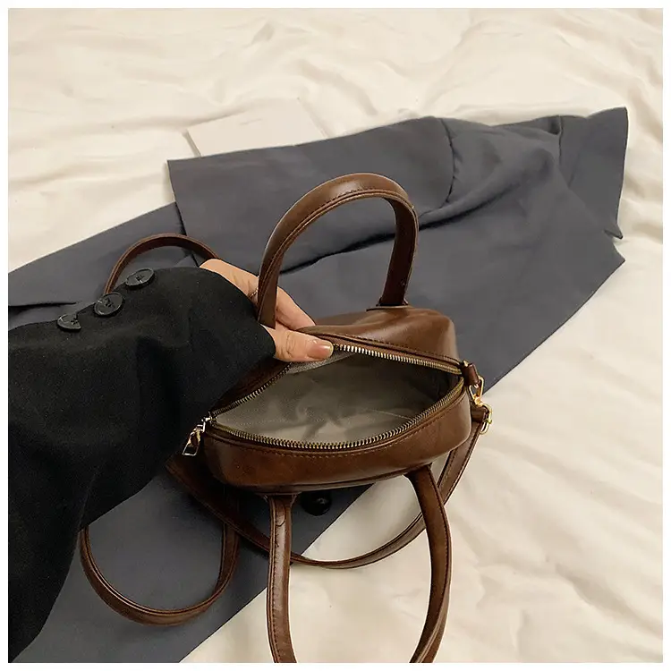 Women's Brown Leather Shoulder Bag with Teddy Bear Charm — feature 40