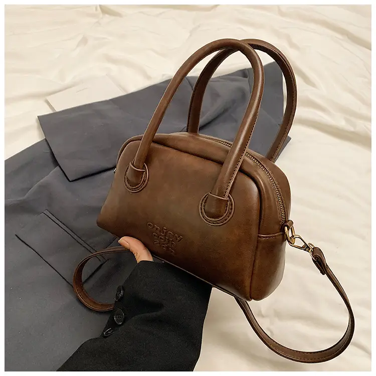 Women's Brown Leather Shoulder Bag with Teddy Bear Charm — feature 41