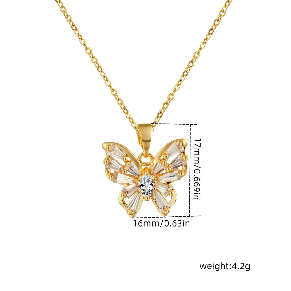 Butterfly Zircon Pendant Necklace Gold Rose Gold - Image 6