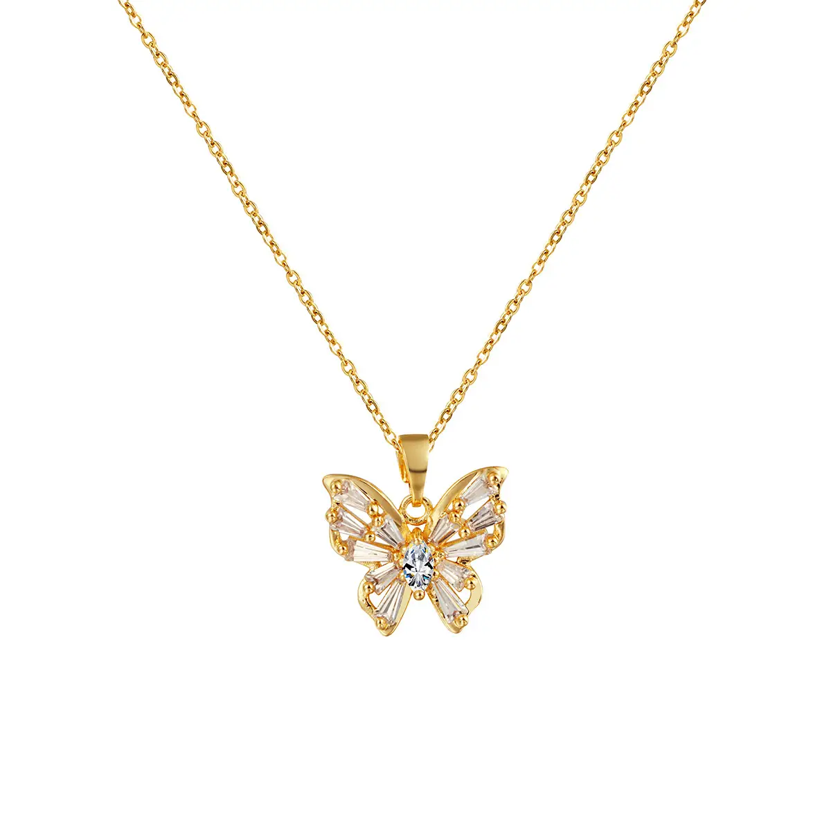 Butterfly Zircon Pendant Necklace Gold Rose Gold - Image 7