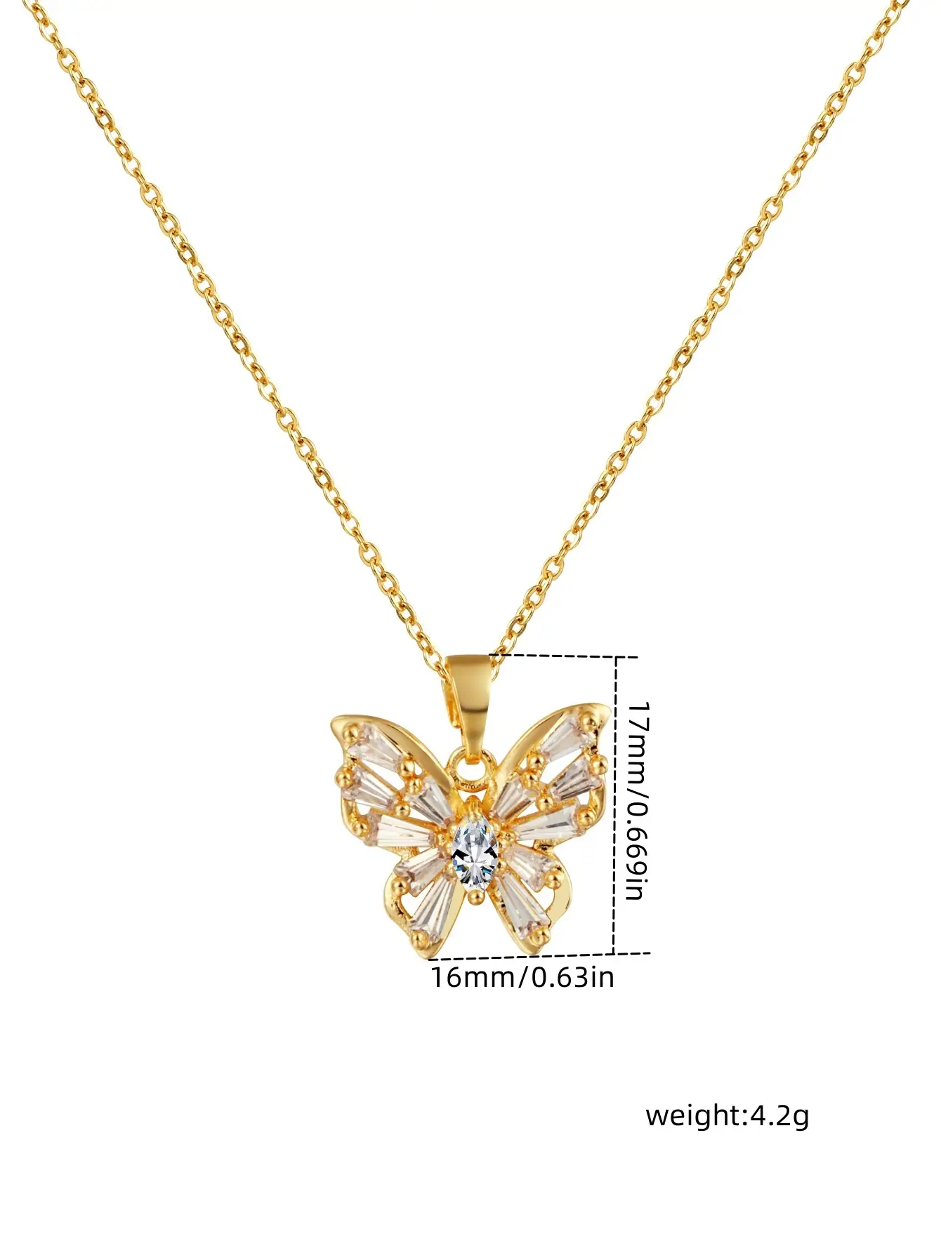 Butterfly Zircon Pendant Necklace Gold Rose Gold — feature 2
