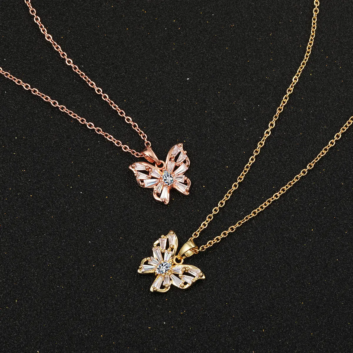 Butterfly Zircon Pendant Necklace Gold Rose Gold — feature 4