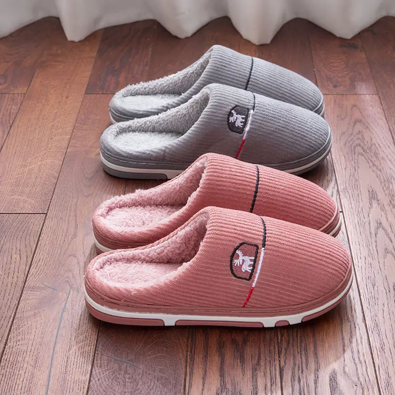 Middle-aged and elderly cotton slippers women's autumn and winter new home fleece-lined warm soft bottom non-slip cotton slippers men's one-piece hair generation