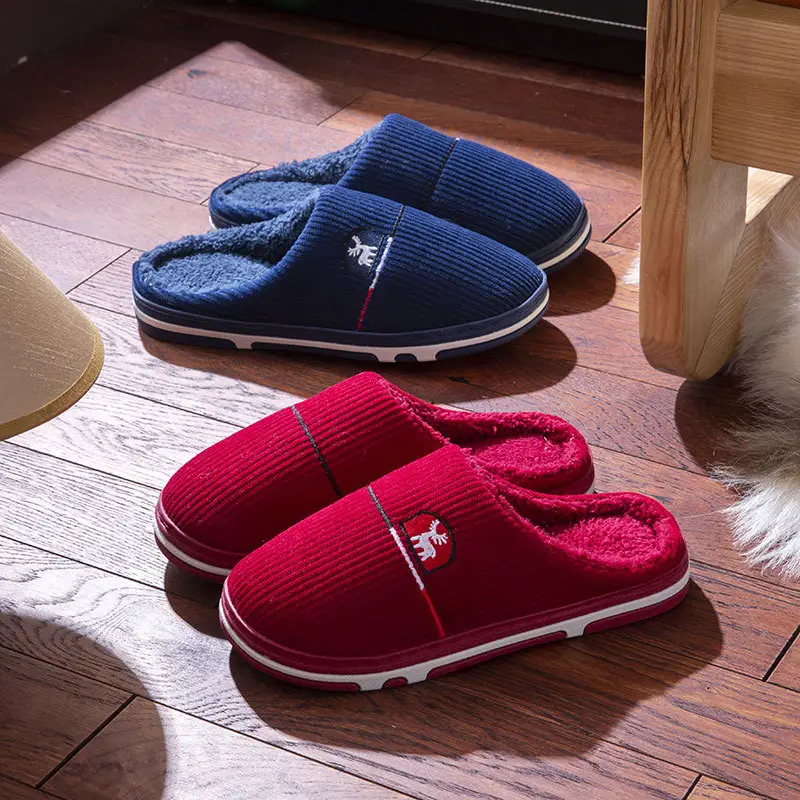 Middle-aged and elderly cotton slippers women's autumn and winter new home fleece-lined warm soft bottom non-slip cotton slippers men's one-piece hair generation