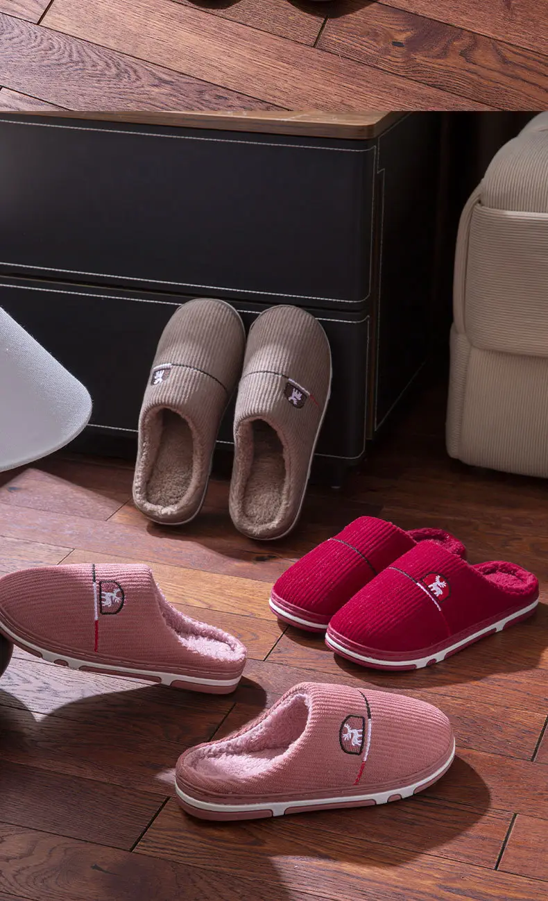 Middle-aged and elderly cotton slippers women's autumn and winter new home fleece-lined warm soft bottom non-slip cotton slippers men's one-piece hair generation — feature 11
