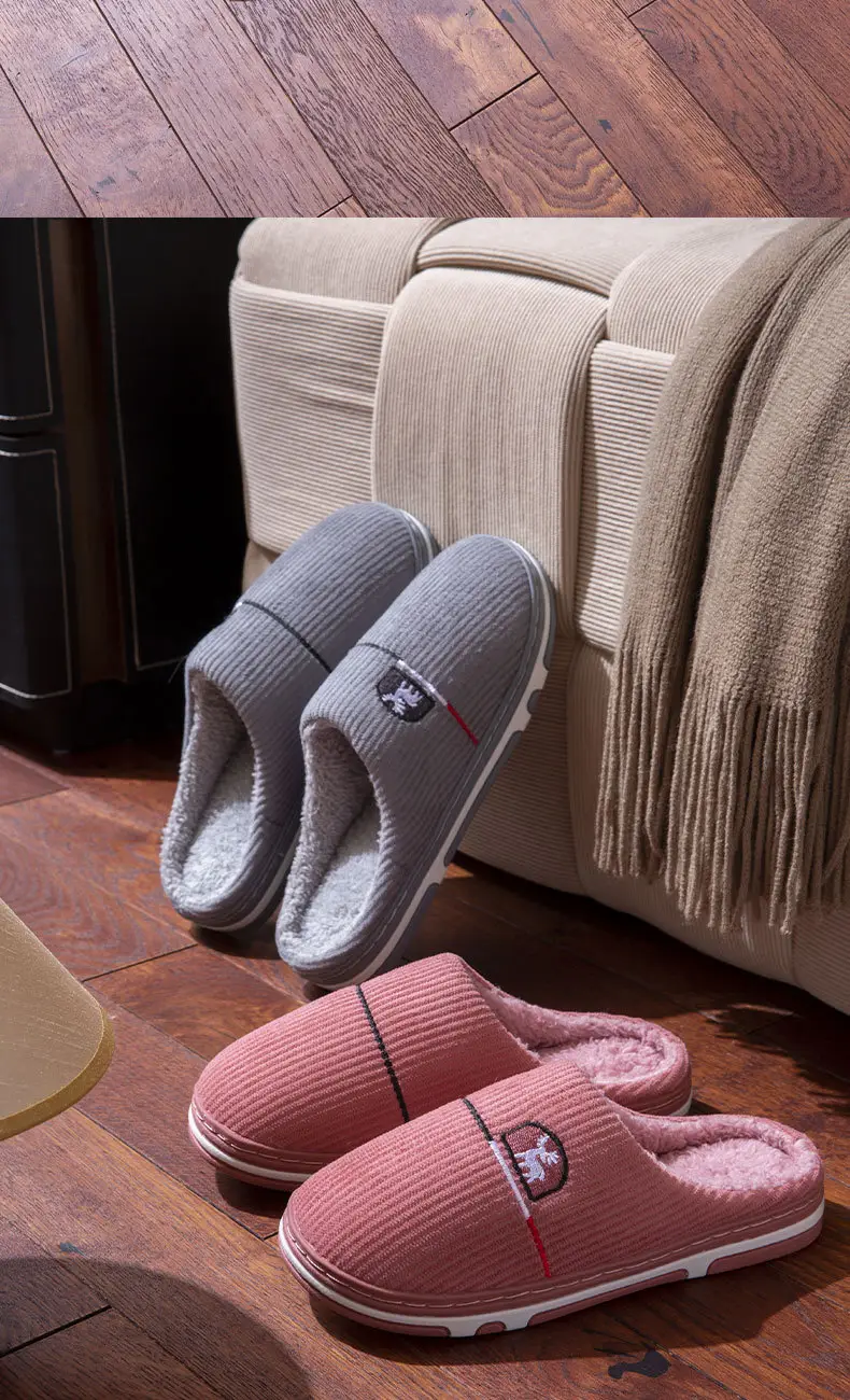 Middle-aged and elderly cotton slippers women's autumn and winter new home fleece-lined warm soft bottom non-slip cotton slippers men's one-piece hair generation — feature 8