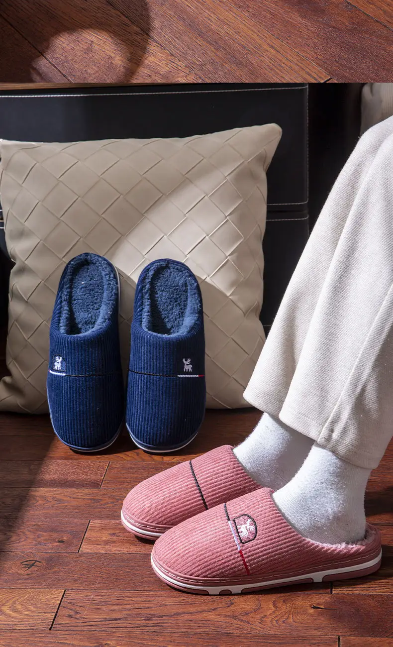 Middle-aged and elderly cotton slippers women's autumn and winter new home fleece-lined warm soft bottom non-slip cotton slippers men's one-piece hair generation — feature 9