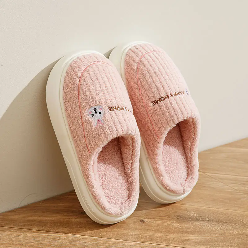 Middle-aged and elderly cotton slippers women's autumn and winter new home fleece-lined warm soft bottom non-slip cotton slippers men's one-piece hair generation