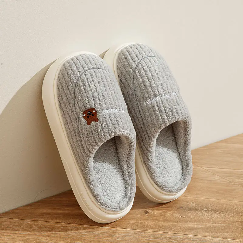 Middle-aged and elderly cotton slippers women's autumn and winter new home fleece-lined warm soft bottom non-slip cotton slippers men's one-piece hair generation