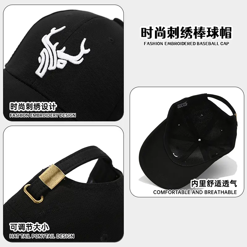 Men Baseball Cap Black Embroidered Winter Sunshade - Image 4