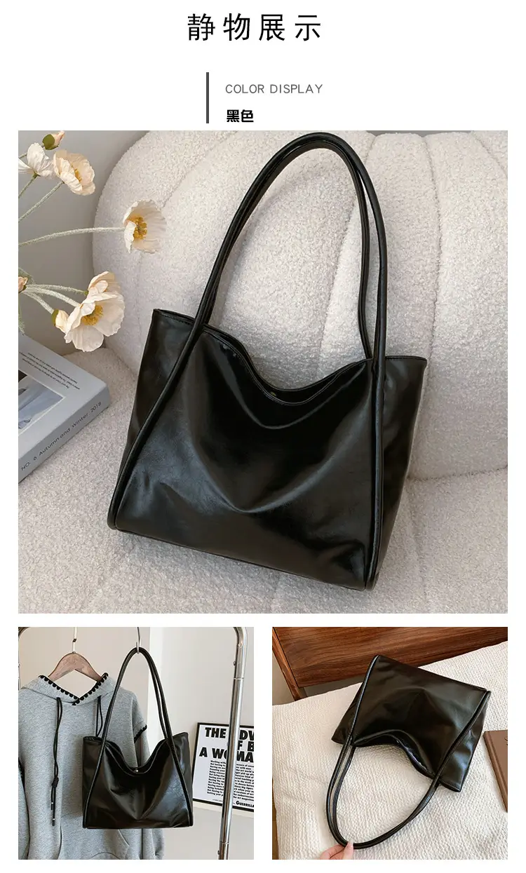 Women's Black Leather Shoulder Bag Large Capacity 2024 — feature 19