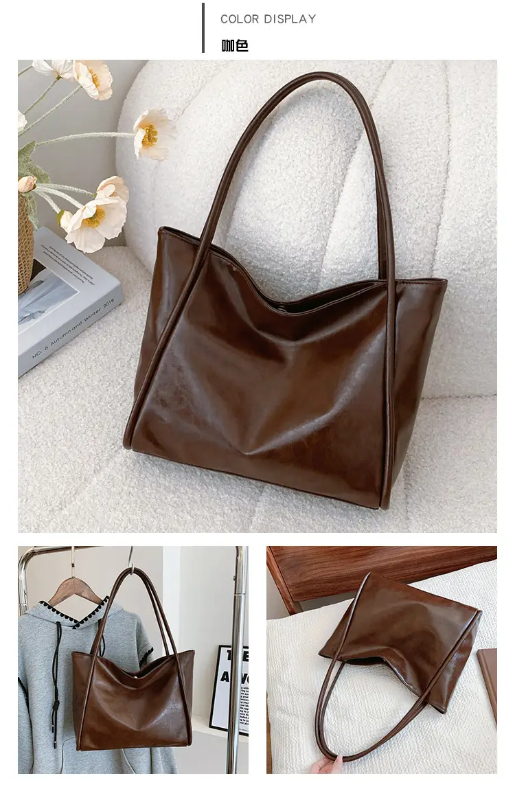 Women's Black Leather Shoulder Bag Large Capacity 2024 — feature 21