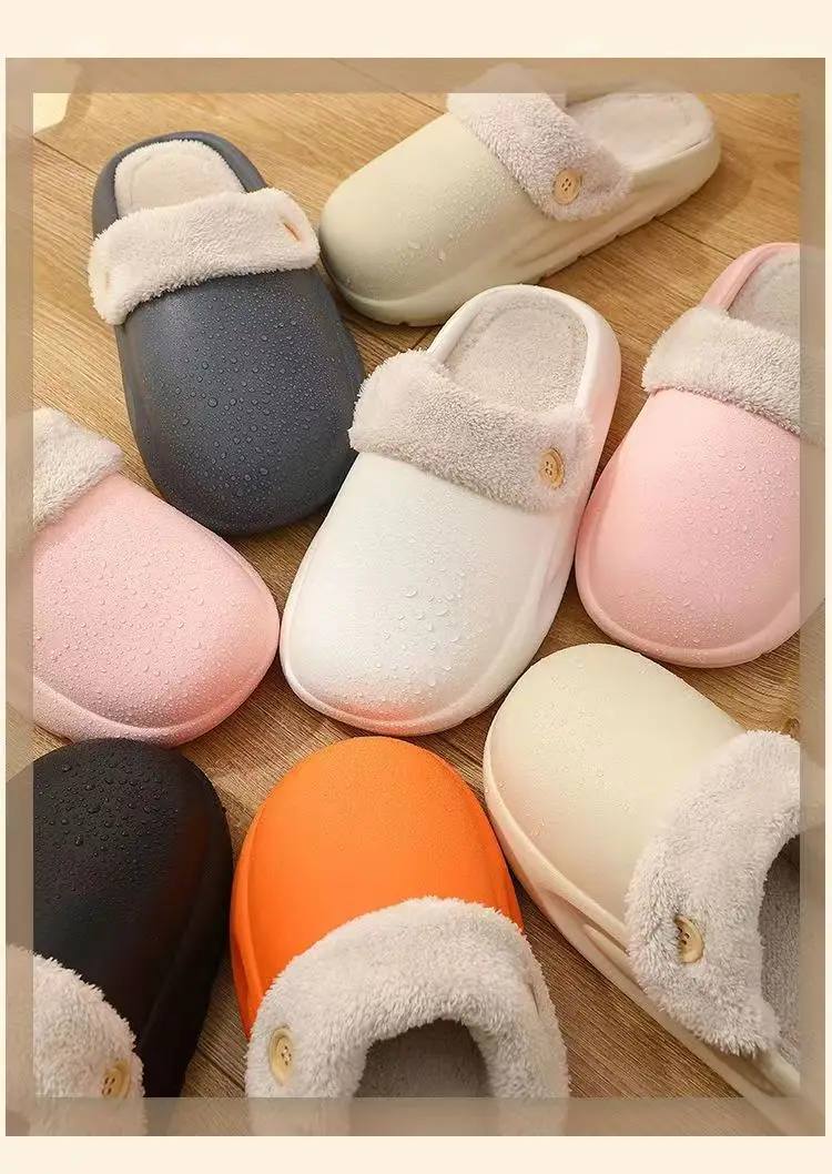 Waterproof Cotton Slippers Men's Autumn and Winter Explosions Indoor Warm fleece-lined Non-slip Outer Wear Thick Bottom Fashionable Couple Slippers — feature 18