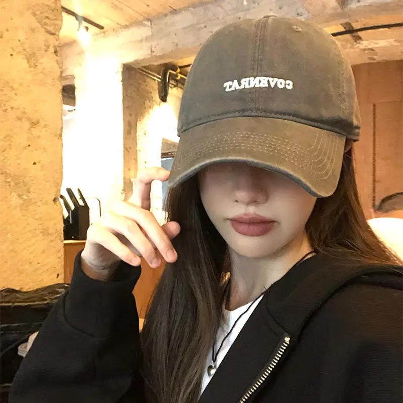 Korean Style Vintage Embroidered Baseball Cap Women Autumn Winter Wide Brim Big Face Big Head Wai Hat Face Small Cap - Image 6