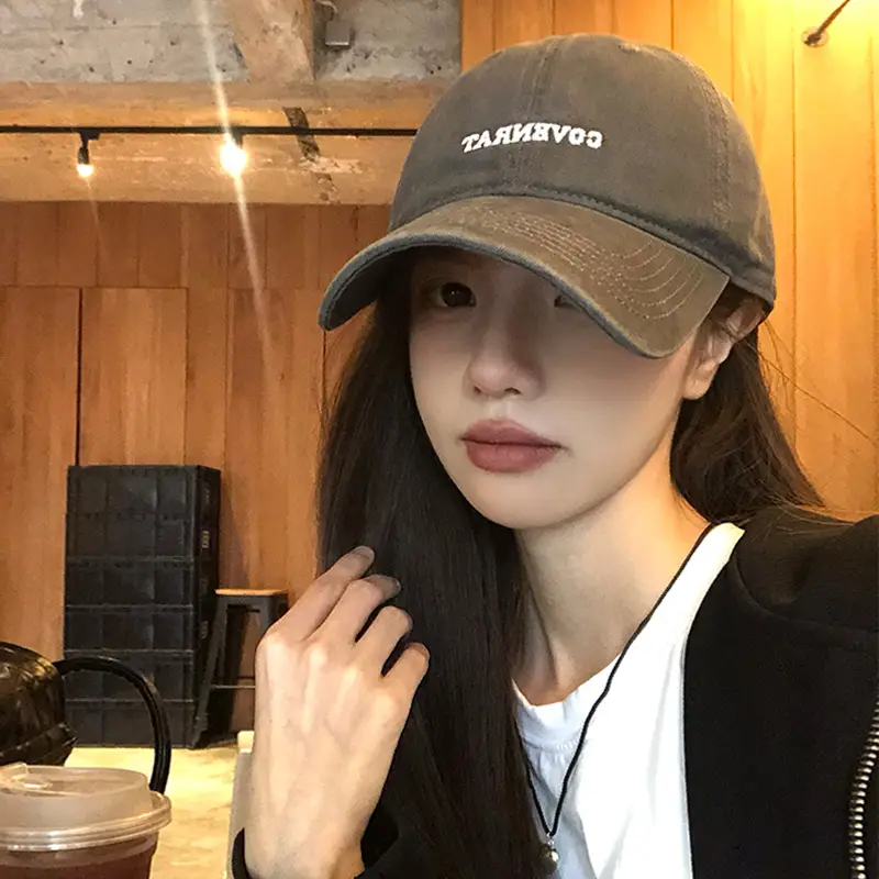 Korean Style Vintage Embroidered Baseball Cap Women Autumn Winter Wide Brim Big Face Big Head Wai Hat Face Small Cap - Image 8