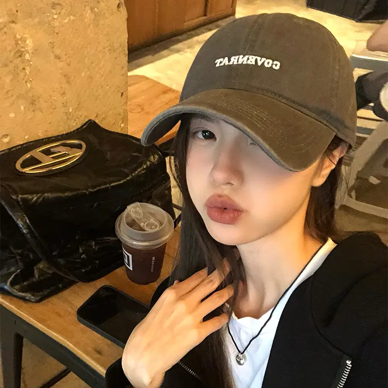 Korean Style Vintage Embroidered Baseball Cap Women Autumn Winter Wide Brim Big Face Big Head Wai Hat Face Small Cap - Image 9