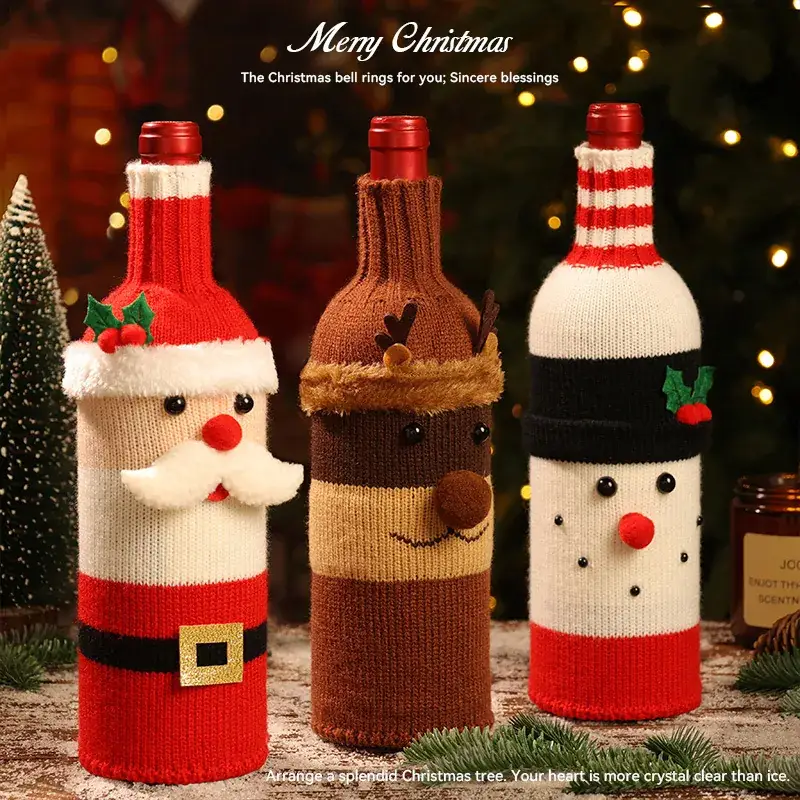 Christmas Wine Bottle Set with Santa & Snowman Knitted Design - Image 9