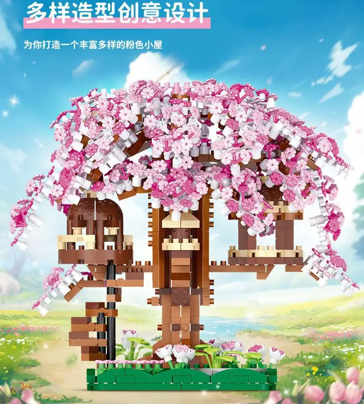 [Manufacturer Wholesale] Assembled Building Blocks Sakura Tree House Fairy Guanghan Palace Large Assembly Set for Girls — feature 5
