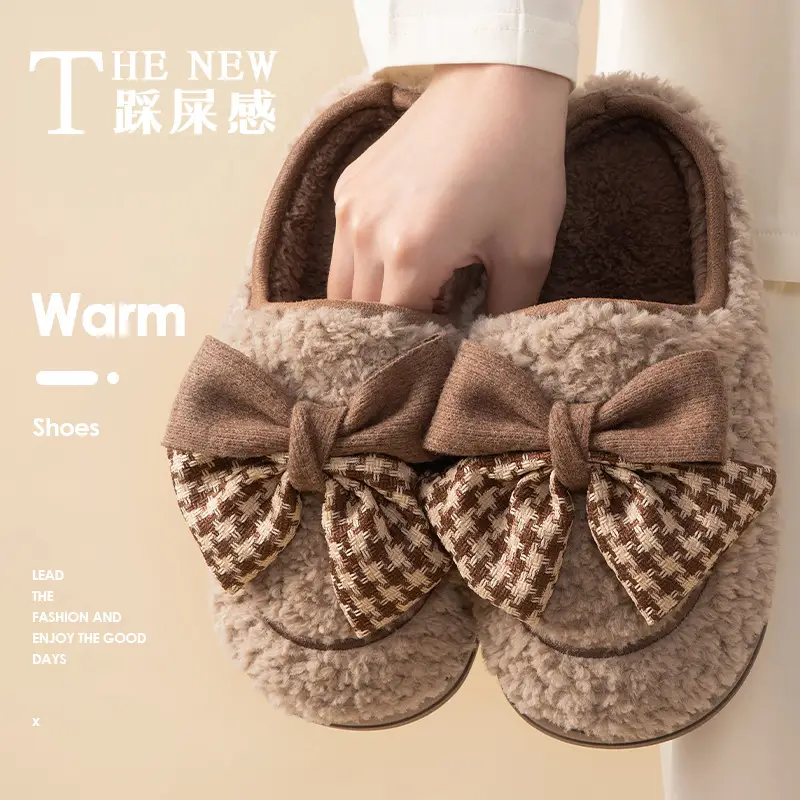 Women's Bow Cotton Slippers Warm Indoor Winter - Image 3