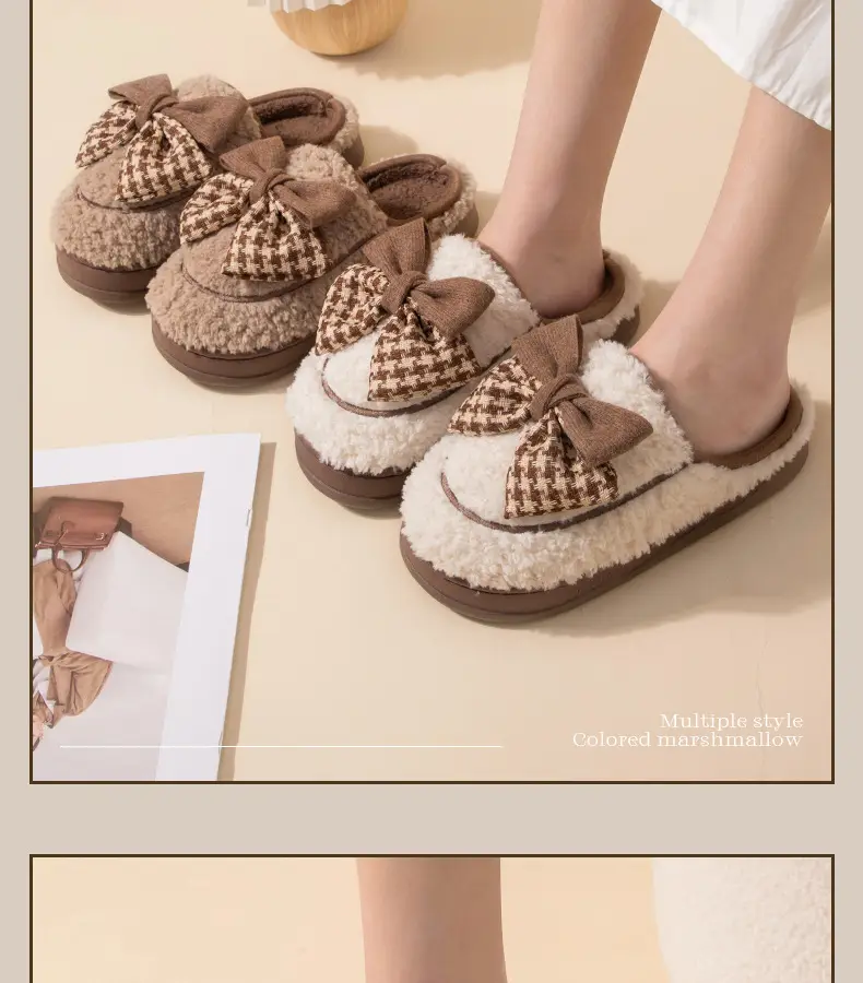 Women's Bow Cotton Slippers Warm Indoor Winter — feature 13