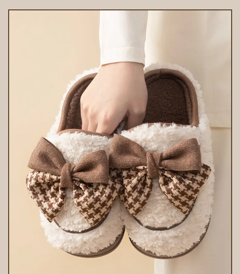 Women's Bow Cotton Slippers Warm Indoor Winter — feature 15