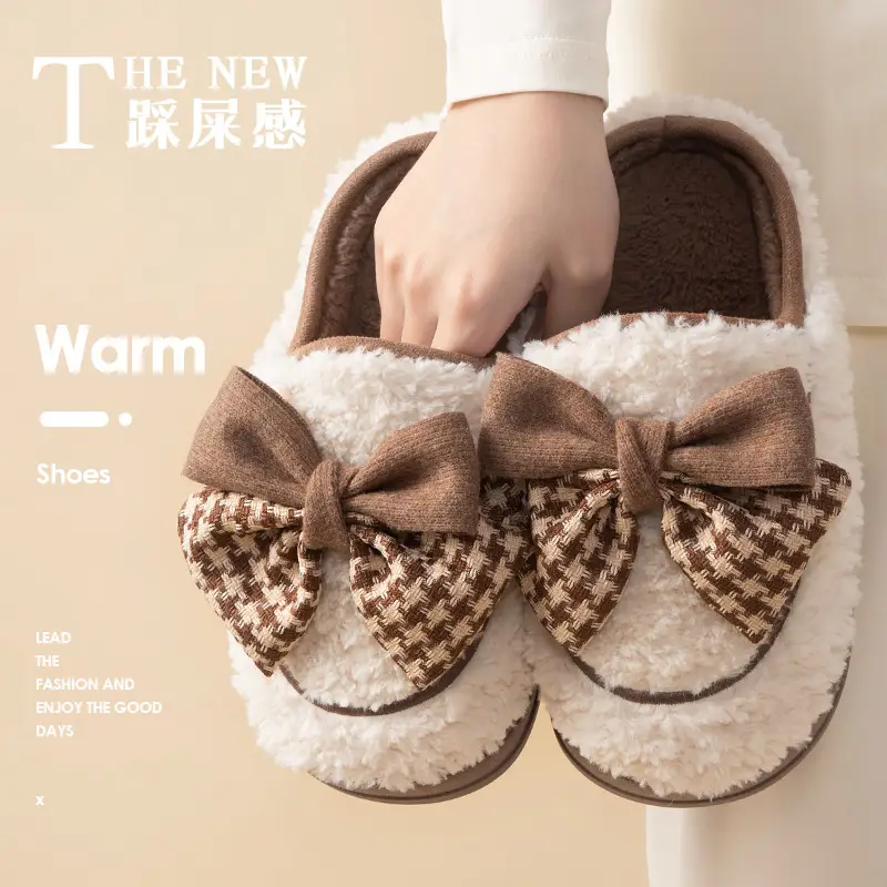 Women's Bow Cotton Slippers Warm Indoor Winter - Image 2
